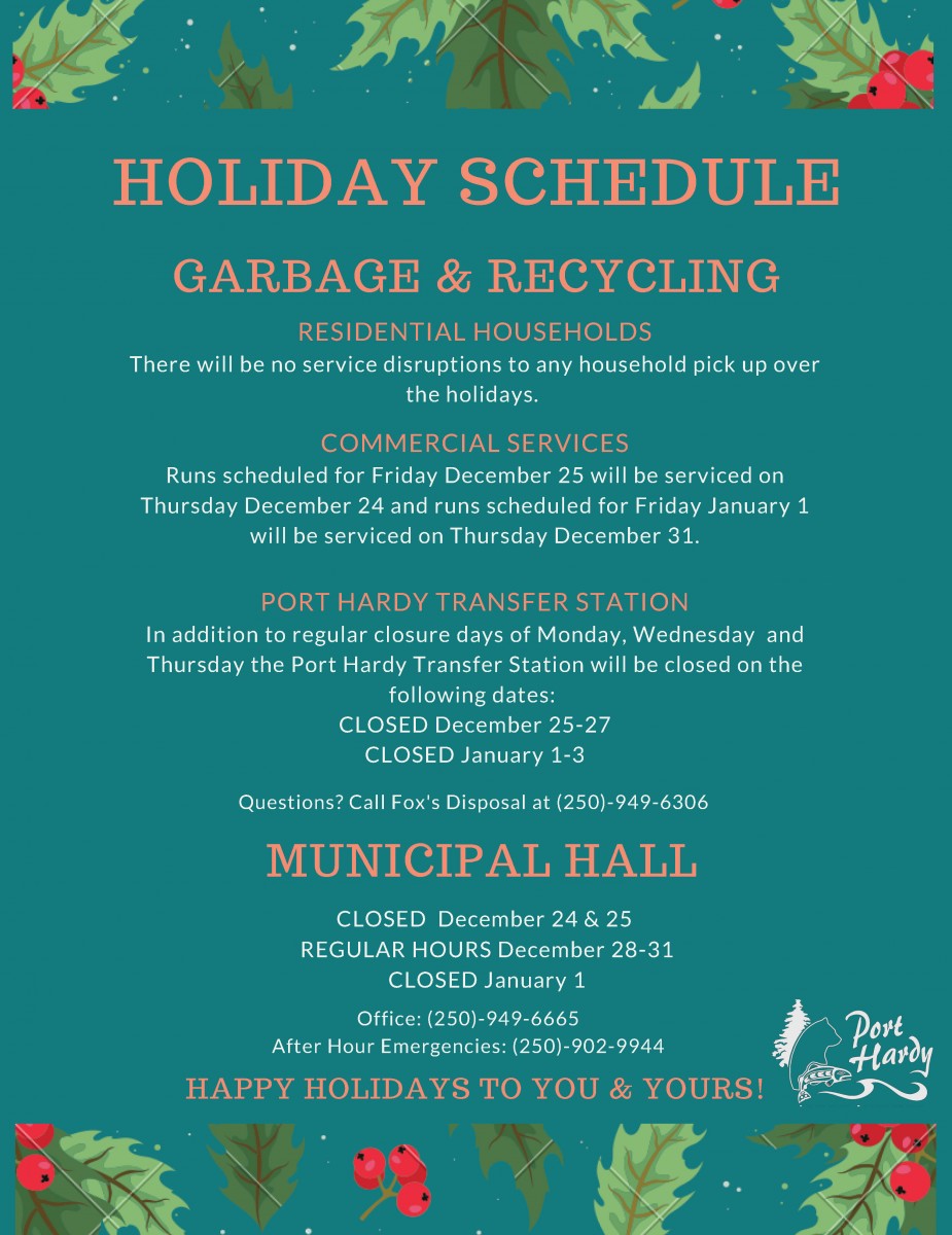 Garbage & Recycling Holiday Schedule Port Hardy